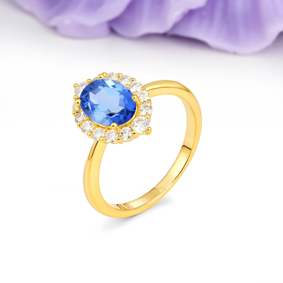 Dainty Plain Polished Band Ball Prong Oval Cut Halo Stackable Sapphire Engagement Ring - Additional view