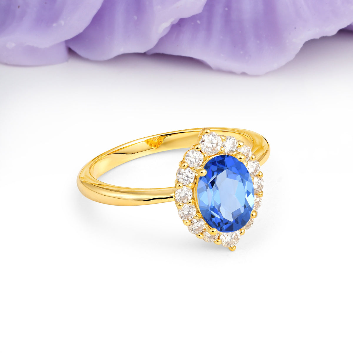 Dainty Plain Polished Band Ball Prong Oval Cut Halo Stackable Sapphire Engagement Ring - Additional view