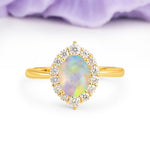 Dainty Plain Polished Band Ball Prong Oval Cut Halo Stackable Fire Opal Engagement Ring - Additional view