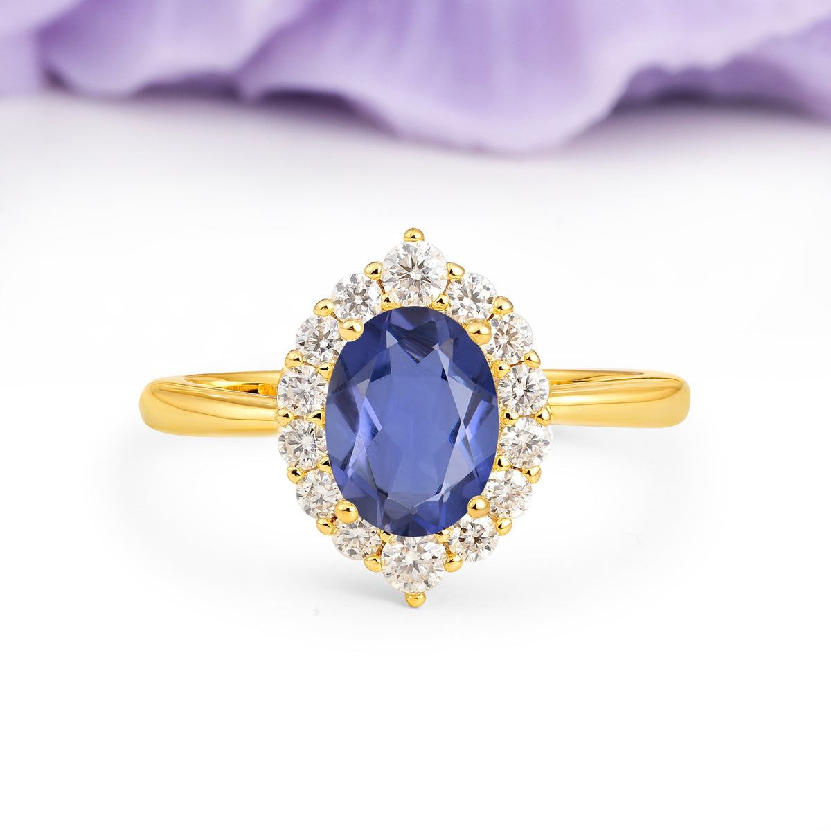 Dainty Plain Polished Band Ball Prong Oval Cut Halo Stackable Tanzanite Engagement Ring - Additional view