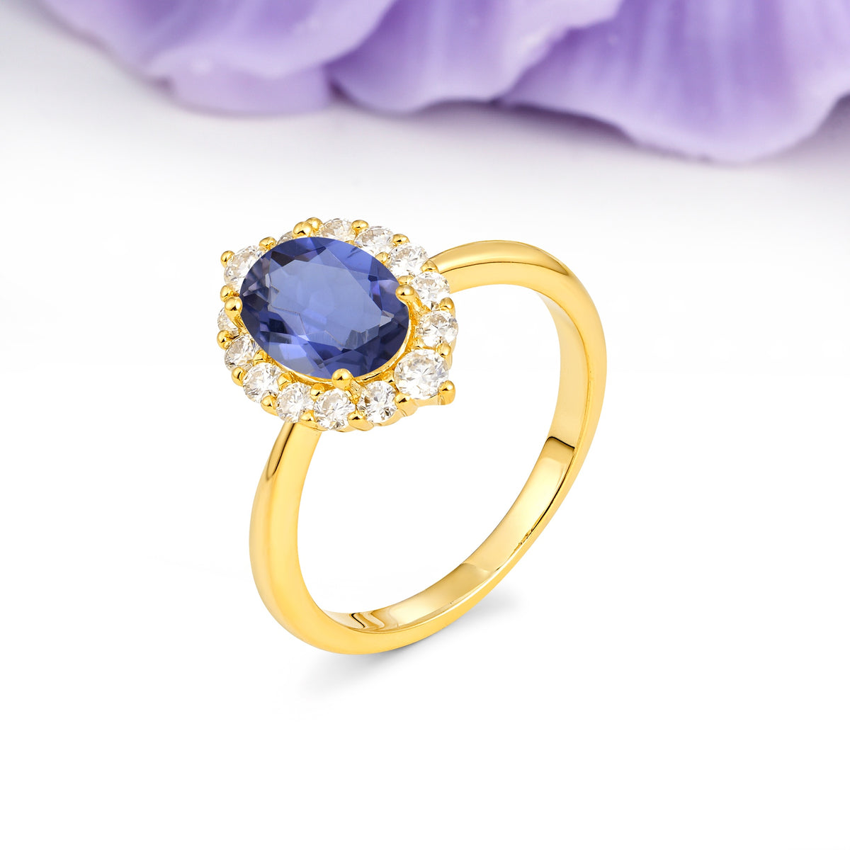 Dainty Plain Polished Band Ball Prong Oval Cut Halo Stackable Tanzanite Engagement Ring - Additional view