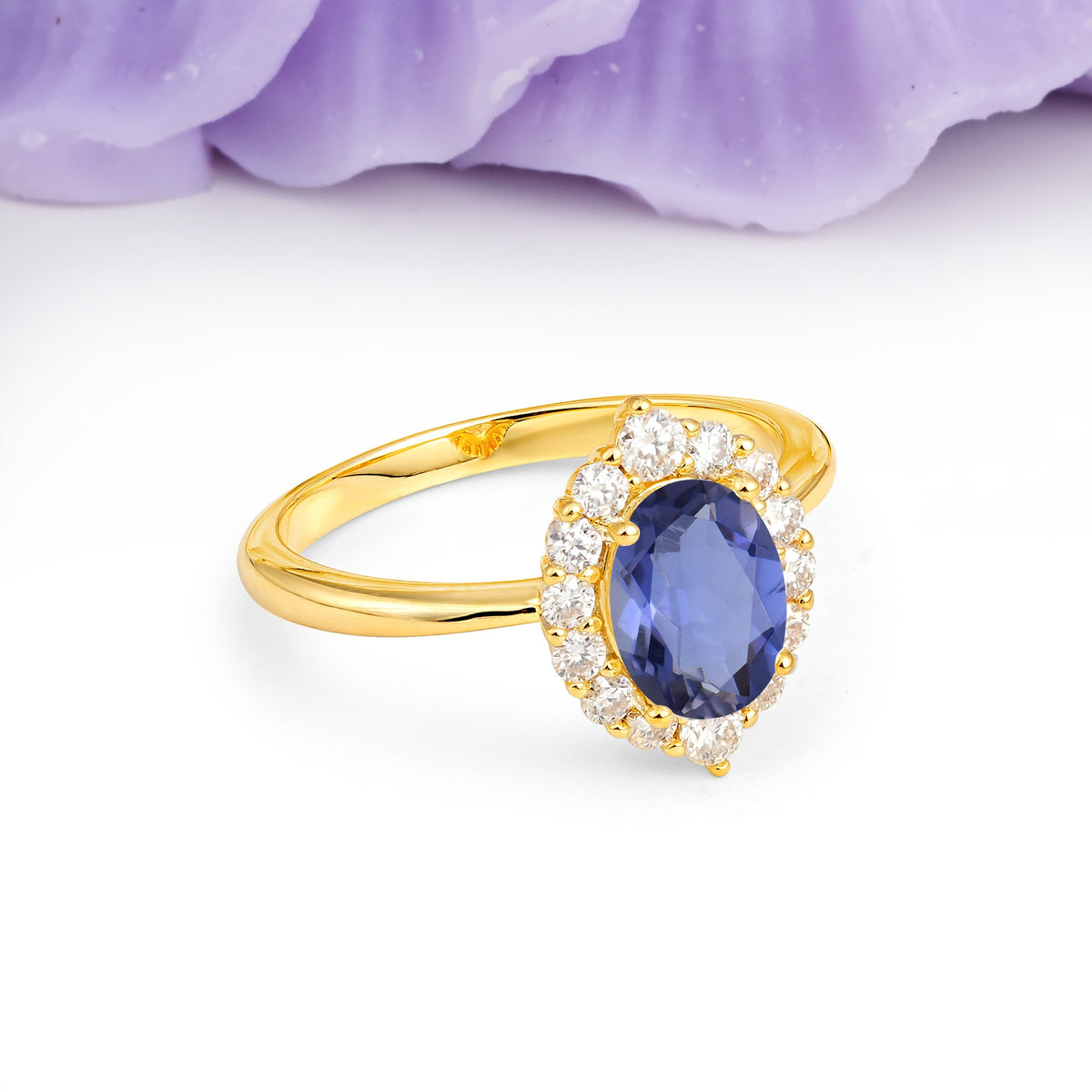 Dainty Plain Polished Band Ball Prong Oval Cut Halo Stackable Tanzanite Engagement Ring - Additional view
