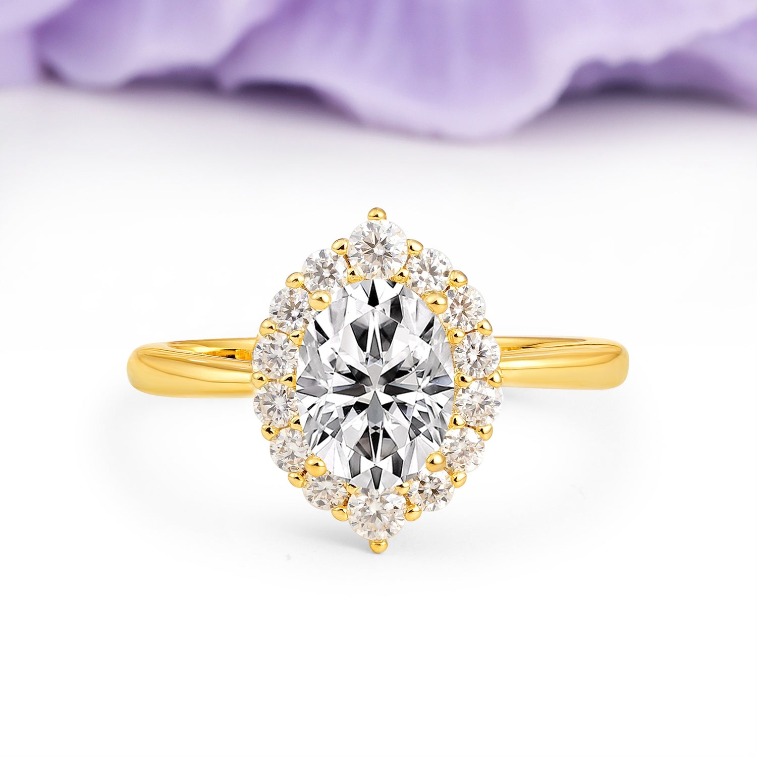Dainty Plain Polished Band Ball Prong Oval Cut Halo Stackable Lab Diamond Engagement Ring - Additional view