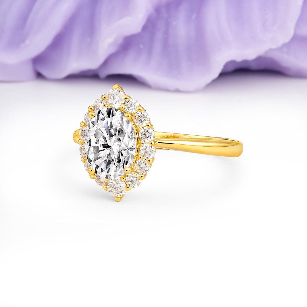 Dainty Plain Polished Band Ball Prong Oval Cut Halo Stackable Lab Diamond Engagement Ring - Additional view