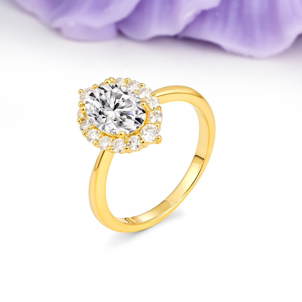 Dainty Plain Polished Band Ball Prong Oval Cut Halo Stackable Lab Diamond Engagement Ring - Additional view