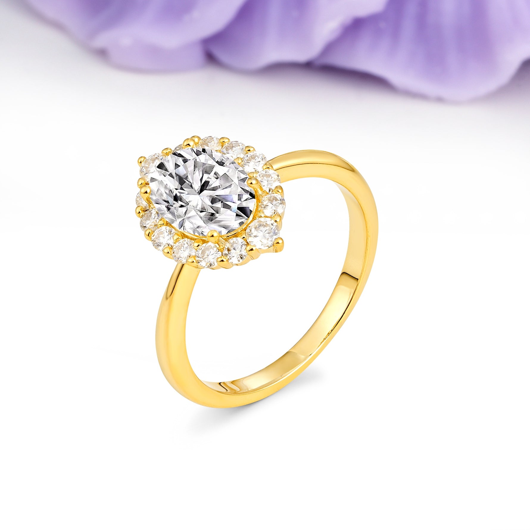 Dainty Plain Polished Band Ball Prong Oval Cut Halo Stackable Lab Diamond Engagement Ring - Additional view