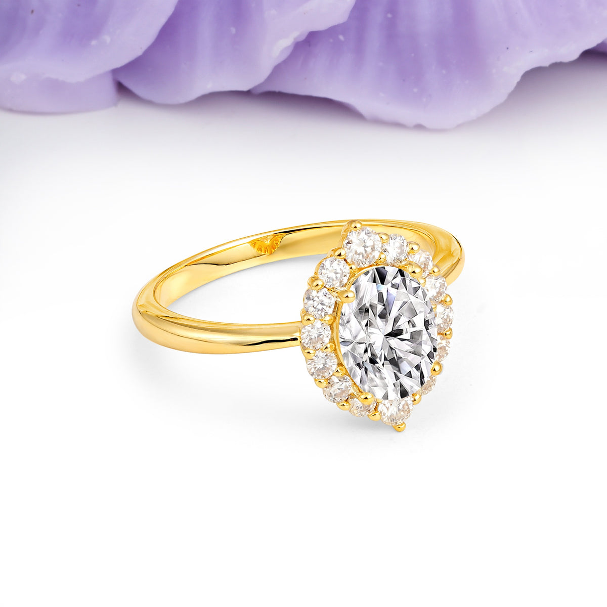 Dainty Plain Polished Band Ball Prong Oval Cut Halo Stackable Lab Diamond Engagement Ring - Additional view