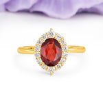 Dainty Plain Polished Band Ball Prong Oval Cut Halo Stackable Garnet Engagement Ring - Additional view