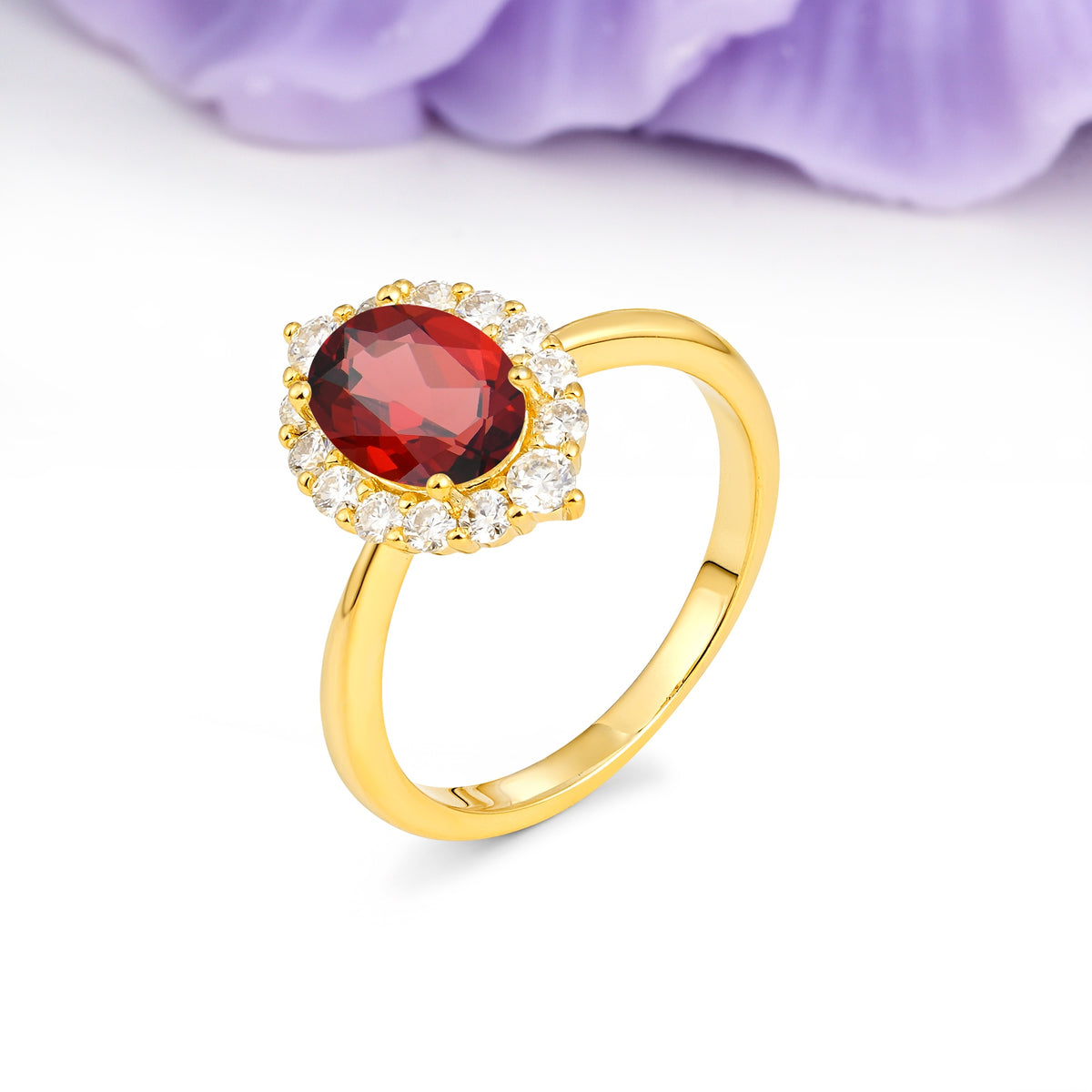 Dainty Plain Polished Band Ball Prong Oval Cut Halo Stackable Garnet Engagement Ring - Additional view