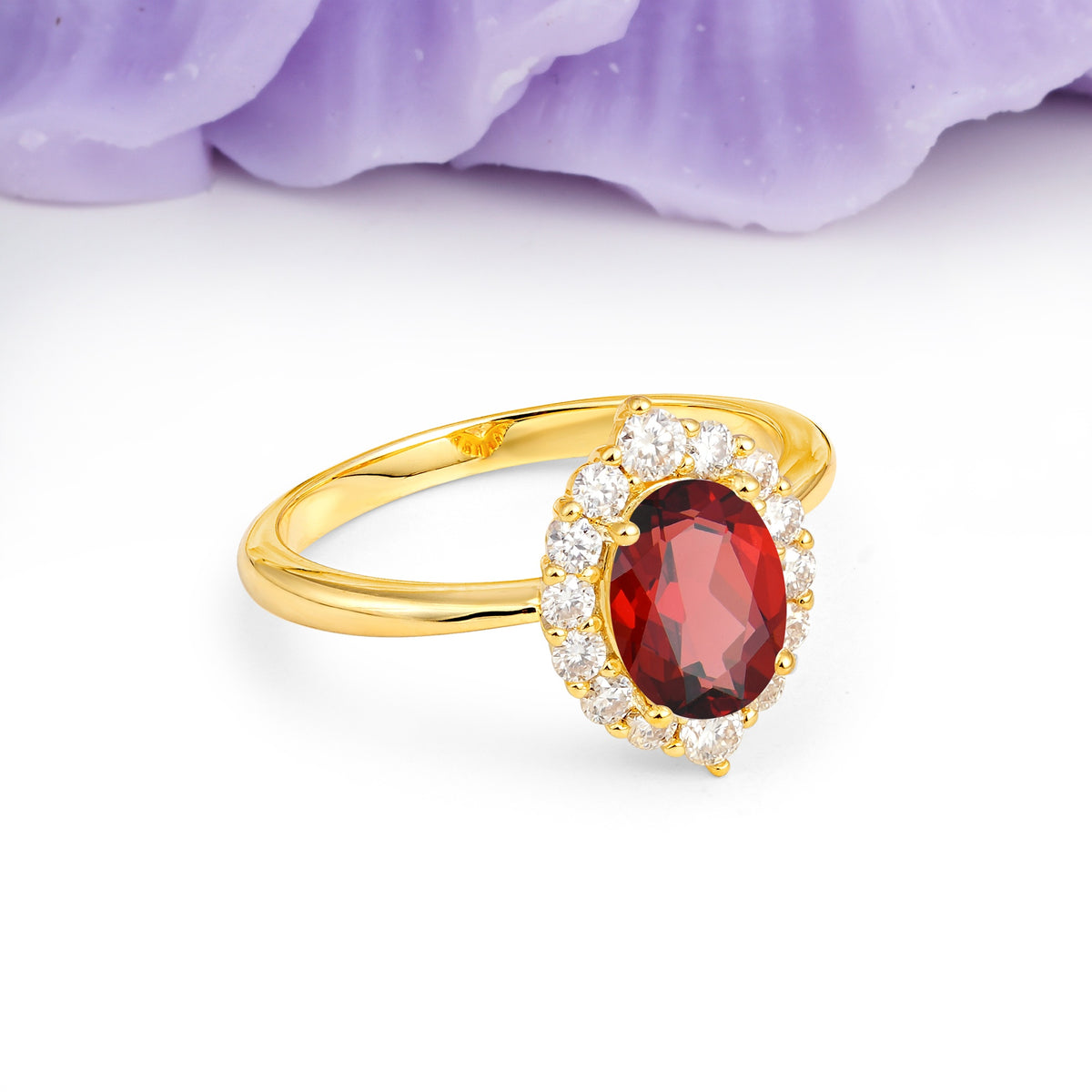 Dainty Plain Polished Band Ball Prong Oval Cut Halo Stackable Garnet Engagement Ring - Additional view