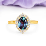 Dainty Plain Polished Band Ball Prong Oval Cut Halo Stackable Alexandrite Engagement Ring - Additional view