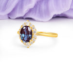 Dainty Plain Polished Band Ball Prong Oval Cut Halo Stackable Alexandrite Engagement Ring - Additional view