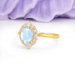 Dainty Plain Polished Band Ball Prong Oval Cut Halo Stackable Moonstone Engagement Ring - Additional view