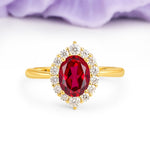 Dainty Plain Polished Band Ball Prong Oval Cut Halo Stackable Ruby Engagement Ring - Additional view
