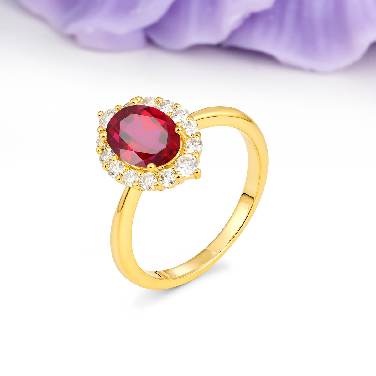 Dainty Plain Polished Band Ball Prong Oval Cut Halo Stackable Ruby Engagement Ring - Additional view
