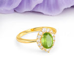 Dainty Plain Polished Band Ball Prong Oval Cut Halo Stackable Peridot Engagement Ring - Additional view
