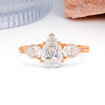 Classic, Luxurious 5-Prong Pear Cut Moissanite Three-Stone Wedding Ring - Additional view