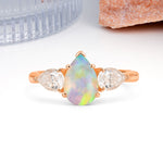 Classic, Luxurious 5-Prong Pear Cut Fire Opal Three-Stone Wedding Ring - Additional view