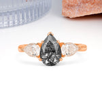Classic, Luxurious 5-Prong Pear Cut Black Rutilated Quartz Three-Stone Wedding Ring - Additional view