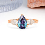 Classic, Luxurious 5-Prong Pear Cut Alexandrite Three-Stone Wedding Ring - Additional view