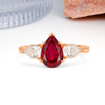 Classic, Luxurious 5-Prong Pear Cut Ruby Three-Stone Wedding Ring - Additional view