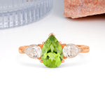 Classic, Luxurious 5-Prong Pear Cut Peridot Three-Stone Wedding Ring - Additional view