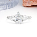 Classic, Luxurious 5-Prong Pear Cut Moissanite Three-Stone Wedding Ring - Additional view