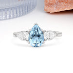 Classic, Luxurious 5-Prong Pear Cut Aquamarine Three-Stone Wedding Ring - Additional view