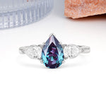 Classic, Luxurious 5-Prong Pear Cut Alexandrite Three-Stone Wedding Ring - Additional view