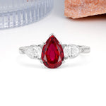 Classic, Luxurious 5-Prong Pear Cut Ruby Three-Stone Wedding Ring - Additional view