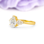 Classic, Luxurious 5-Prong Pear Cut Moissanite Three-Stone Wedding Ring - Additional view