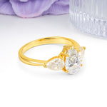Classic, Luxurious 5-Prong Pear Cut Moissanite Three-Stone Wedding Ring - Additional view
