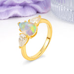 Classic, Luxurious 5-Prong Pear Cut Fire Opal Three-Stone Wedding Ring - Additional view