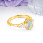 Classic, Luxurious 5-Prong Pear Cut Fire Opal Three-Stone Wedding Ring - Additional view