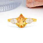 Classic, Luxurious 5-Prong Pear Cut Citrine Three-Stone Wedding Ring - Additional view