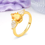Classic, Luxurious 5-Prong Pear Cut Citrine Three-Stone Wedding Ring - Additional view