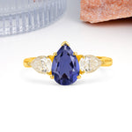 Classic, Luxurious 5-Prong Pear Cut Tanzanite Three-Stone Wedding Ring - Additional view