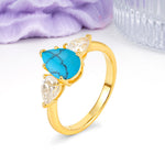 Classic, Luxurious 5-Prong Pear Cut Turquoise Three-Stone Wedding Ring - Additional view
