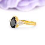 Classic, Luxurious 5-Prong Pear Cut Black Onyx Three-Stone Wedding Ring - Additional view