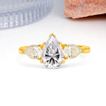 Classic, Luxurious 5-Prong Pear Cut Lab Diamond Three-Stone Wedding Ring - Additional view