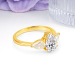 Classic, Luxurious 5-Prong Pear Cut Lab Diamond Three-Stone Wedding Ring - Additional view