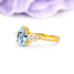 Classic, Luxurious 5-Prong Pear Cut Aquamarine Three-Stone Wedding Ring - Additional view