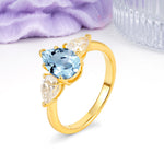 Classic, Luxurious 5-Prong Pear Cut Aquamarine Three-Stone Wedding Ring - Additional view
