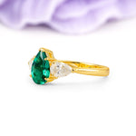 Classic, Luxurious 5-Prong Pear Cut Emerald Three-Stone Wedding Ring - Additional view