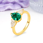 Classic, Luxurious 5-Prong Pear Cut Emerald Three-Stone Wedding Ring - Additional view