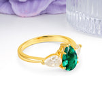 Classic, Luxurious 5-Prong Pear Cut Emerald Three-Stone Wedding Ring - Additional view