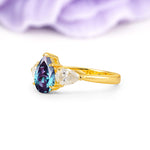 Classic, Luxurious 5-Prong Pear Cut Alexandrite Three-Stone Wedding Ring - Additional view