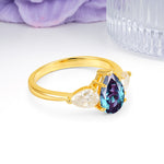Classic, Luxurious 5-Prong Pear Cut Alexandrite Three-Stone Wedding Ring - Additional view