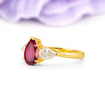 Classic, Luxurious 5-Prong Pear Cut Ruby Three-Stone Wedding Ring - Additional view