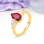 Classic, Luxurious 5-Prong Pear Cut Ruby Three-Stone Wedding Ring - Additional view